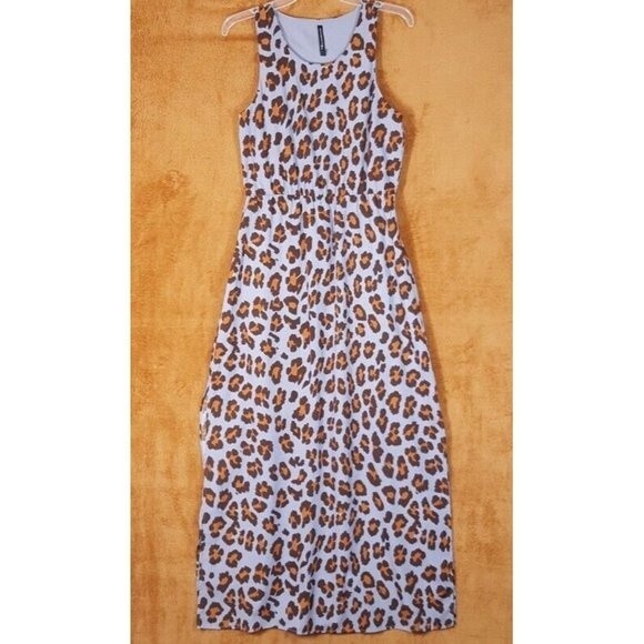 WALTER BAKER Dress Womens Small Gray Leopard Pullover Maxi Cinched Slit W118 - Picture 1 of 8